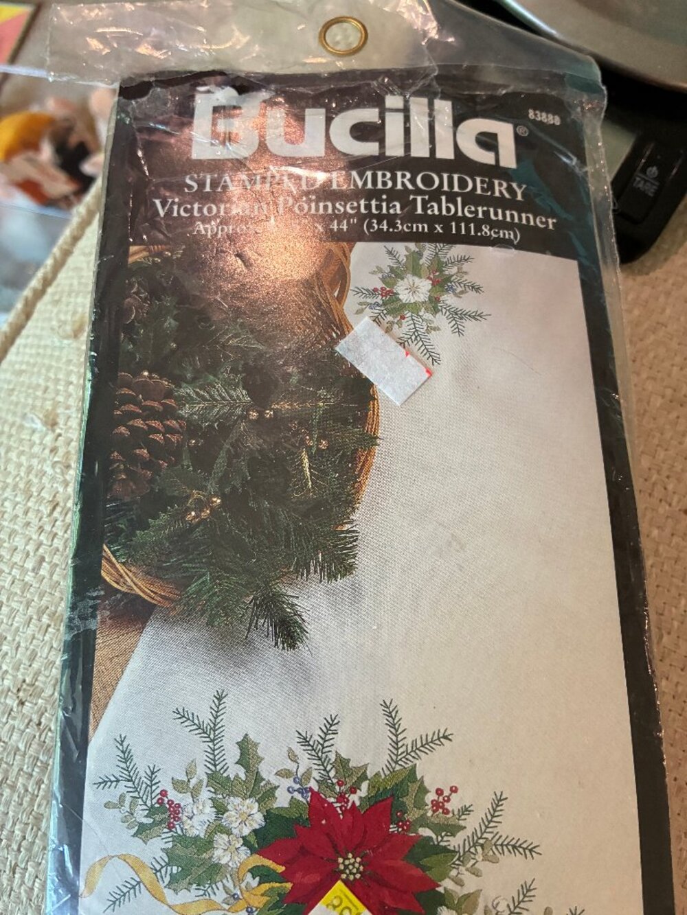Bucilla Stamped Embroidery Victorian Poinsettia Christmas Table  Runner Kit